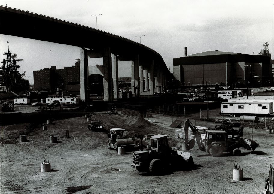 Metro Rail line construction showing raised railway