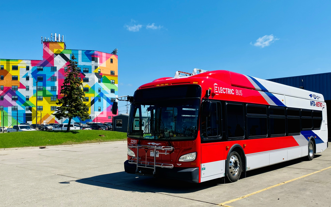 Viewing new electric bus on the road