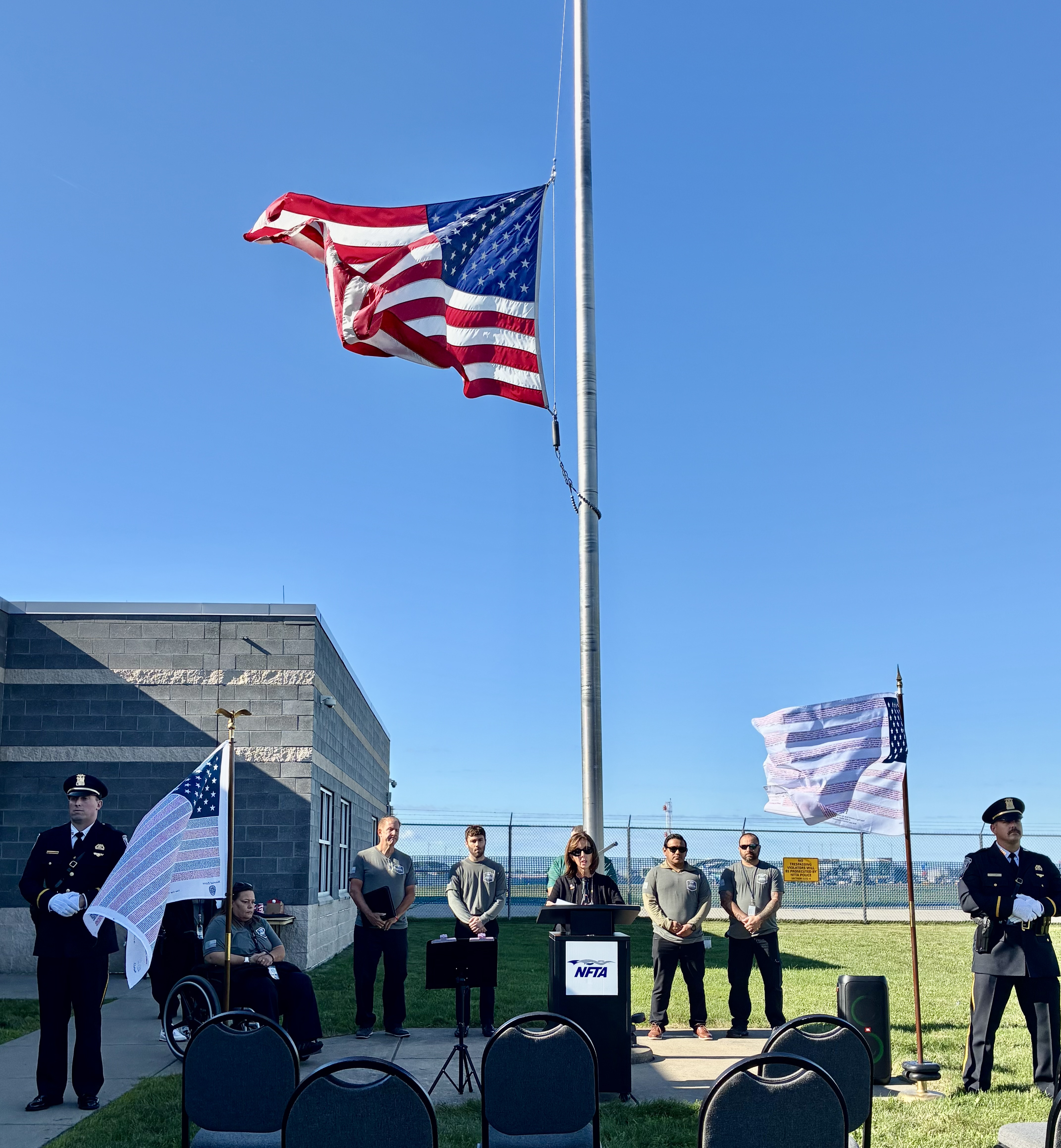 The Niagara Frontier Transportation Authority held a flag-lowering ceremony at the Buffalo Niagara International Fire Department on Friday, the 25th anniversary of the September 11th terrorist attacks. 