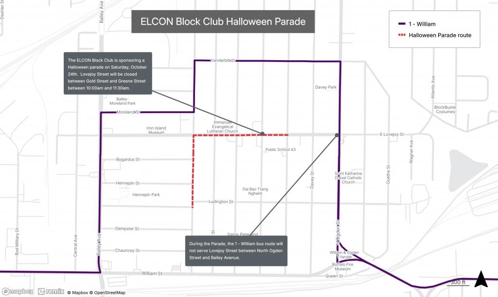 ELCON Block Club Halloween Parade Reroute Map