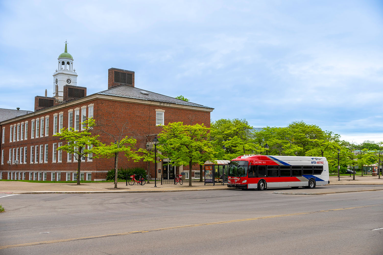 Electric bus at a bus stop