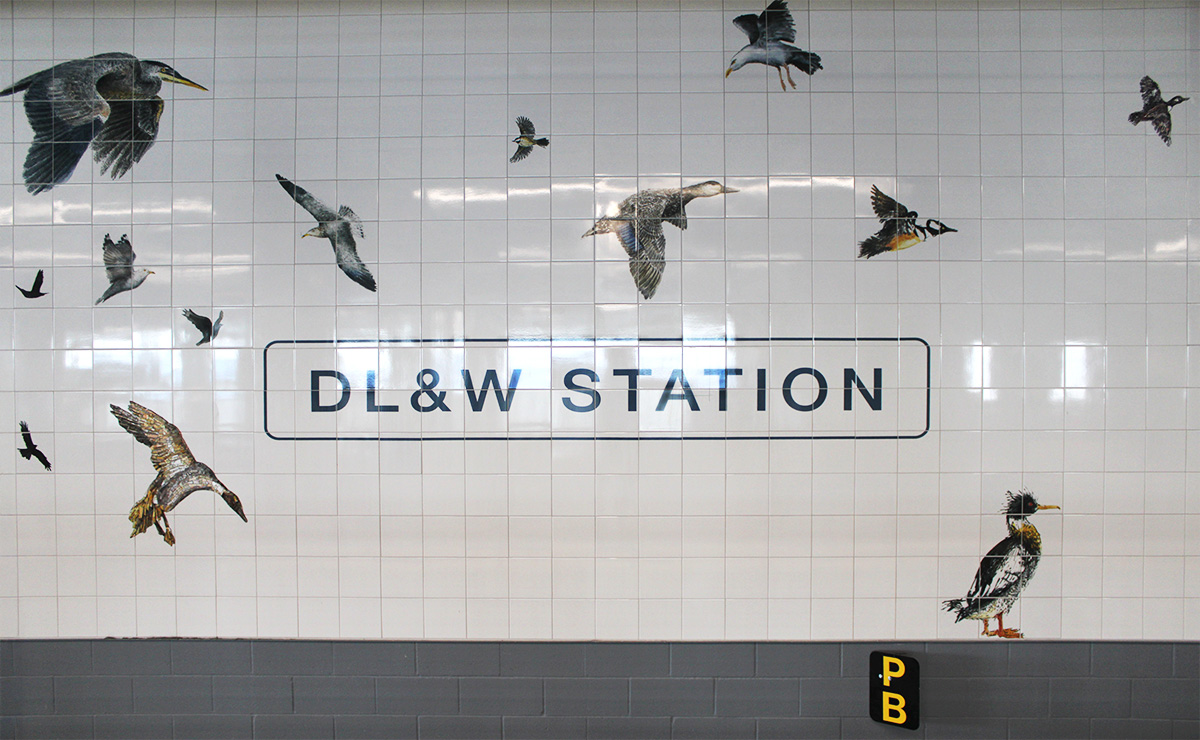 DL&W Rail Station artwork featuring birds from nearby Tifft Nature Preserve